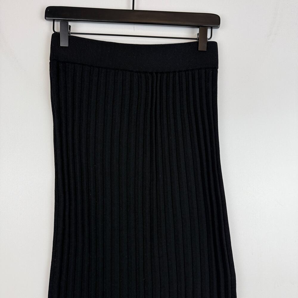 Commense Ribbed Side Slit Midi Pencil Skirt Black Acrylic - Size M - Picture 5 of 9